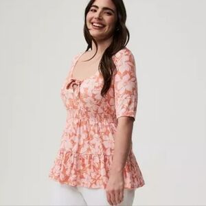 Torrid Super Soft Tie Front Babydoll Top In Baja Floral Camellia Plus Size 3X